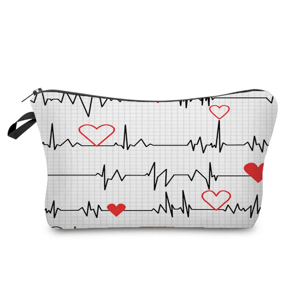 Hot Sale Nurse ECG Printing Women Cosmetic Bags Lovely Casual Travel Portable Storage Handbags Makeup Bag Toiletry Bags Female 6
