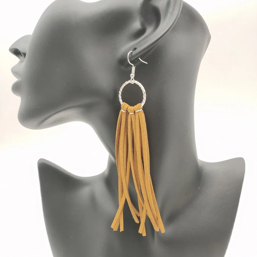 Pendiente de flecos para mujer, de cuero de ante, hecho a mano, estilo étnico Multicolor, joyería occidental con borlas bohemias, novedad| Pendientes con forma de gota| - AliExpress