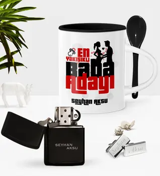 

Personalized Top Handsome Dad Candidate With Spoon Cup Cigarette Lighter Cufflink Set