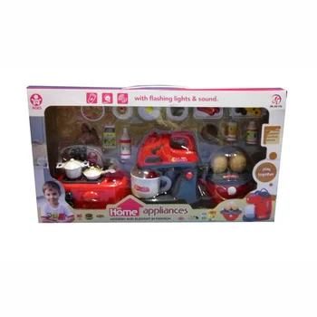 

A set of children's dishes and products: a blender, a stove, an egg in a set with other accessories, 40 x9x22с