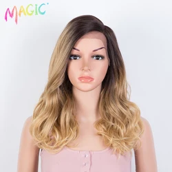 Magic Synthetic Lace Front Wig 20 Inch Body Wave Ombre Blonde Wig Asymmetry Wigs For Black Women Heat Resistant Cosplay Wig