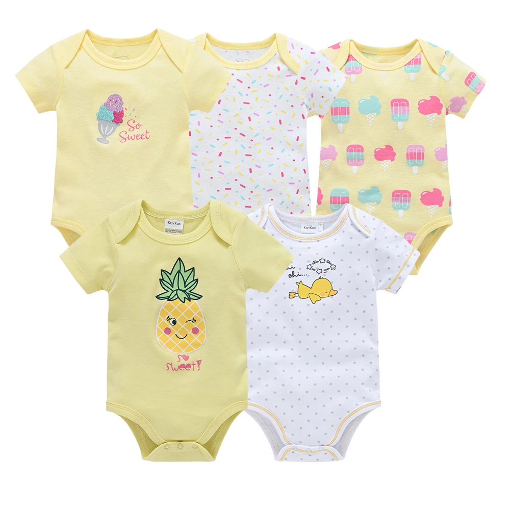 

Kavkas 5PCS/Lot Baby Girls Clothes Summer Ice Cream Printed Bodysuits Kids Outfit Newborn Infant Jumpsuit Roupas De Bebe 0-12M