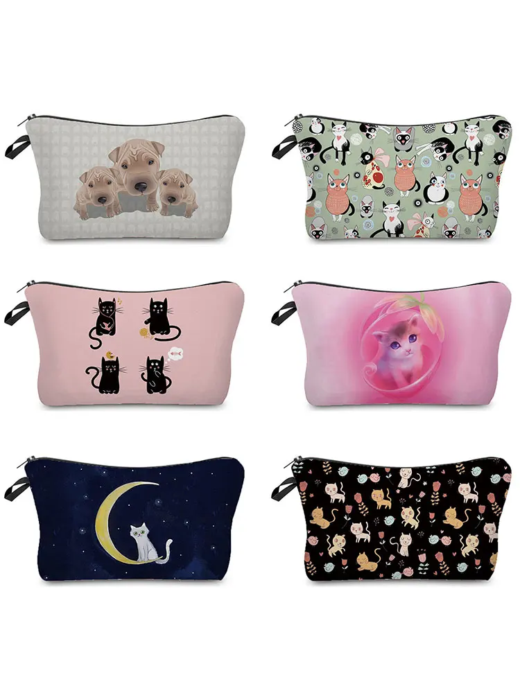 Cartoon Cat Double Sided Printed Cosmetic Bag Women Makeup Bag Cute Storage Bags Ladies Toiletry Black Portable Pencil Case storage bag,cosmetic bag,pencil case,cosmetic storage bag,toiletry bag,makeup bag,cosmetic case