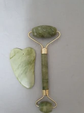 Gua Sha-Rodillo verde 2 en 1, conjunto de herramientas, masajeador, rascador de Jade Natural, con piedras para cara, cuello y espalda, 2 uds.