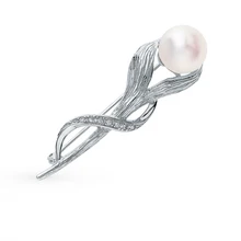 Silver brooch with cubic zirconia and Pearl SUNLIGHT test 925