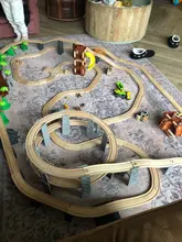 Vías de tren de madera para niños, accesorios de vías de tren, puente cruzado, variedad de componentes para vías de madera, coches de juguete
