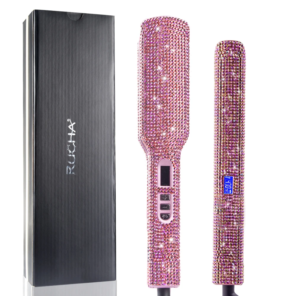 

2pcs Hair straightener Titanium LCD Display Sparkling Bling Diamond Rhinestone Flat Iron Fashion Hair Styling Tools