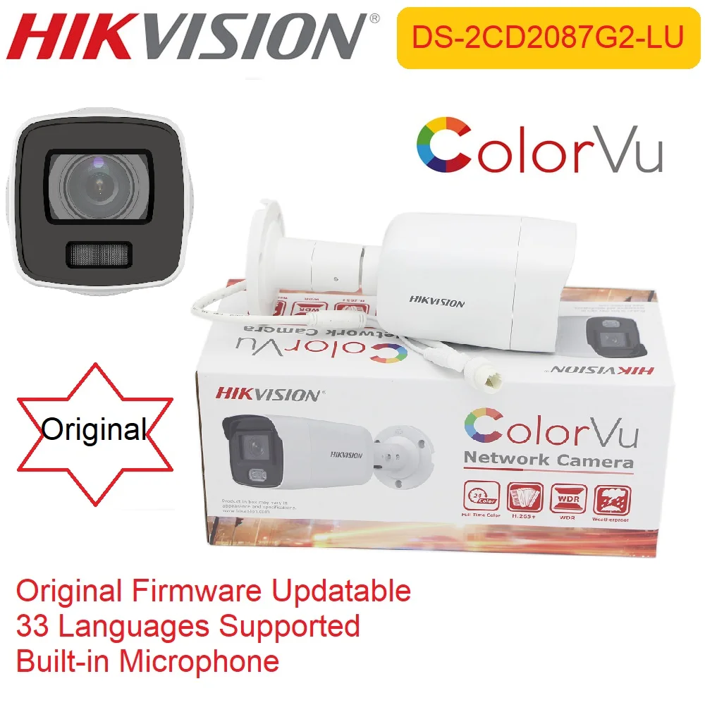 Câmera ip colorvu 8mp hikvision vigilância cctv cor cheia poe h.265 + ip67 DS-2CD2087G2-LU embutido micropone mini bala