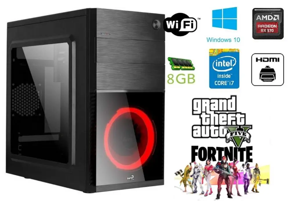 PC Gaming-Intel I7 3770-8 hard GB/16 hard GB RAM-500 hard GB/1 TB HDD-120/240 hard GB SSD-GPU: RADEON RX 570 4 hard GB-WINDOWS 10-2 YEARS WARRANTY