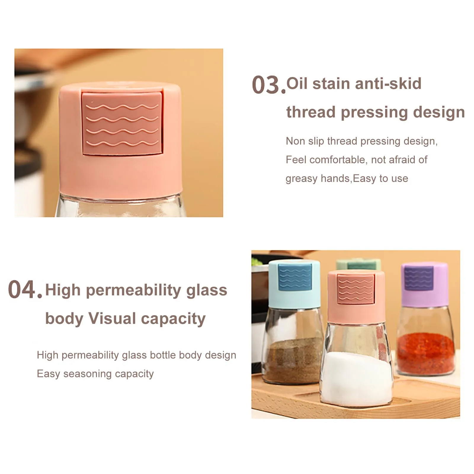 Glas Quantitative Salzstreuer Gewürzglas Salz Zuckerstreuer Pfeffer Flaschenhalter BBQ Gewürzbehälter Vorratsdose Küchenwerkzeug_voghion.com