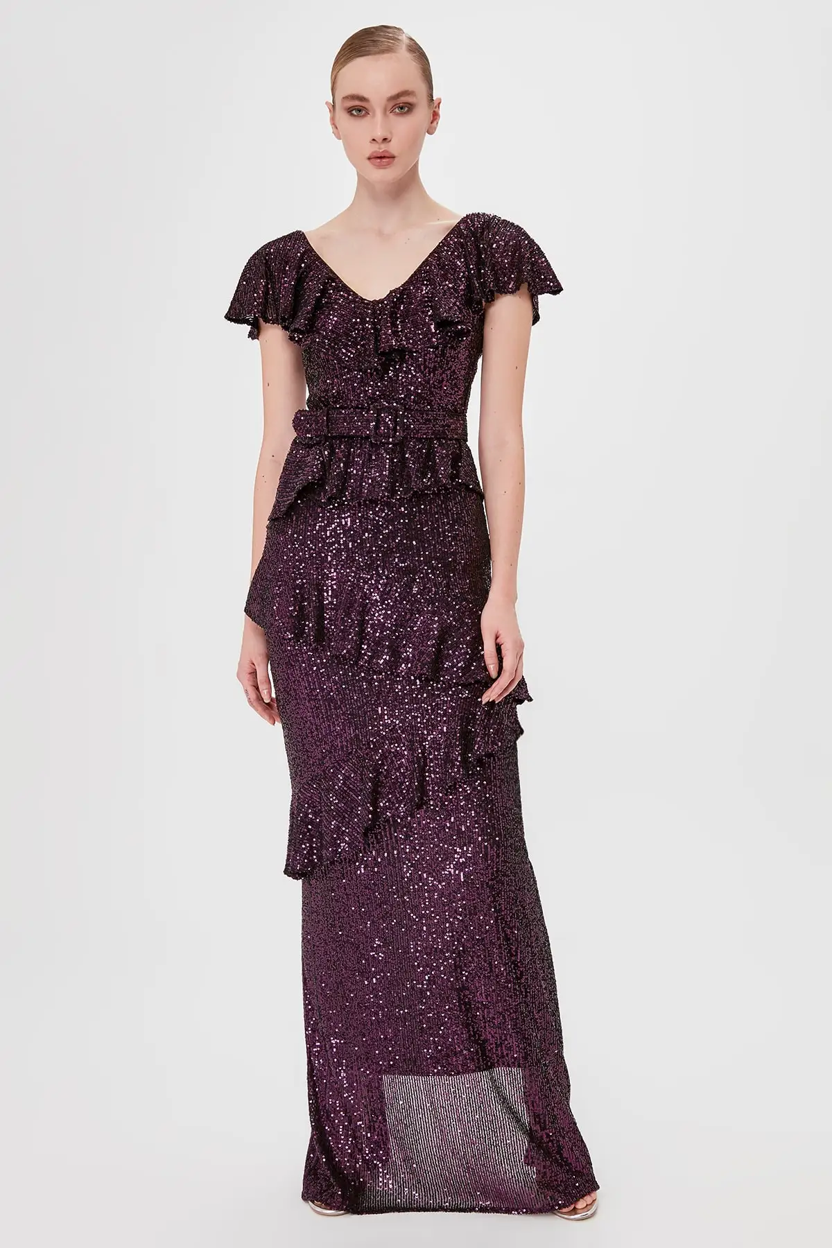 

Trendyol Flounces Sequin Evening Dresses & Prom Gown TPRSS20AE0060