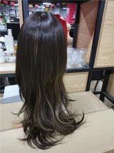 Pequeña LANA sintético Ombre negro marrón de oro con pelucas con reflejos largo ondulado resistente al calor de la parte media Cosplay pelucas para mujeres