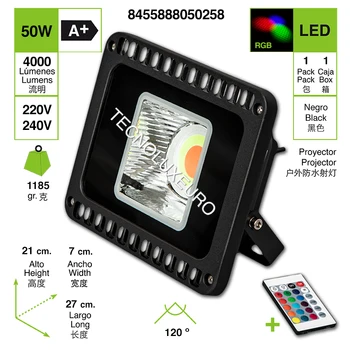 

FOCO LED RGB DE 50W,COLORES Y MODOS, FOCO PROYECTOR EXTERIORES, IP65 RESISTENTE AL AGUA, ILUMINACIÓN DECORATIVA MULTICOLOR