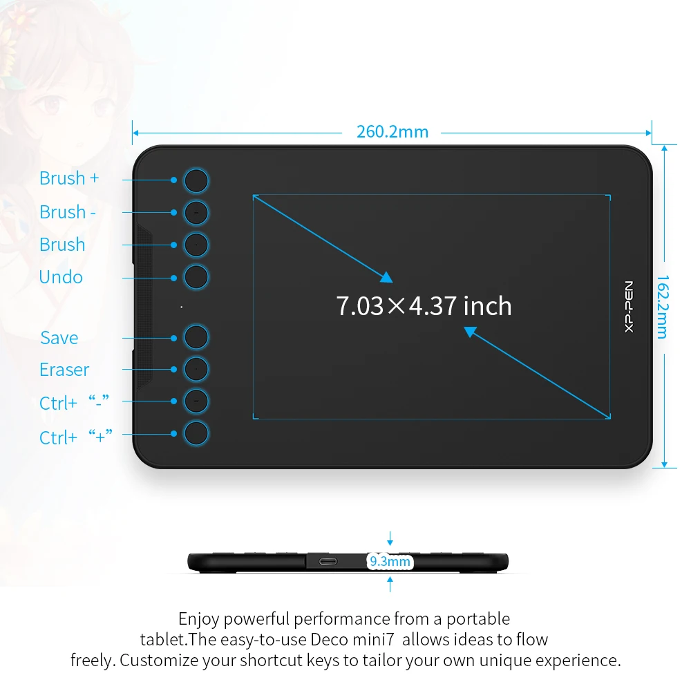XP-Pen Deco01 Mini Graphic Tablet Deco mini 7 Digital Drawing Tablet 7*4 inch 8 EXpress Keys Support Tilt Android Mac Windows
