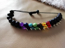 7 Chakra de roca de Lava pulsera de 8mm de doble capa fila ajustable Unisex piedra de Yoga sanación energética pulseras de piedra regalo de Navidad