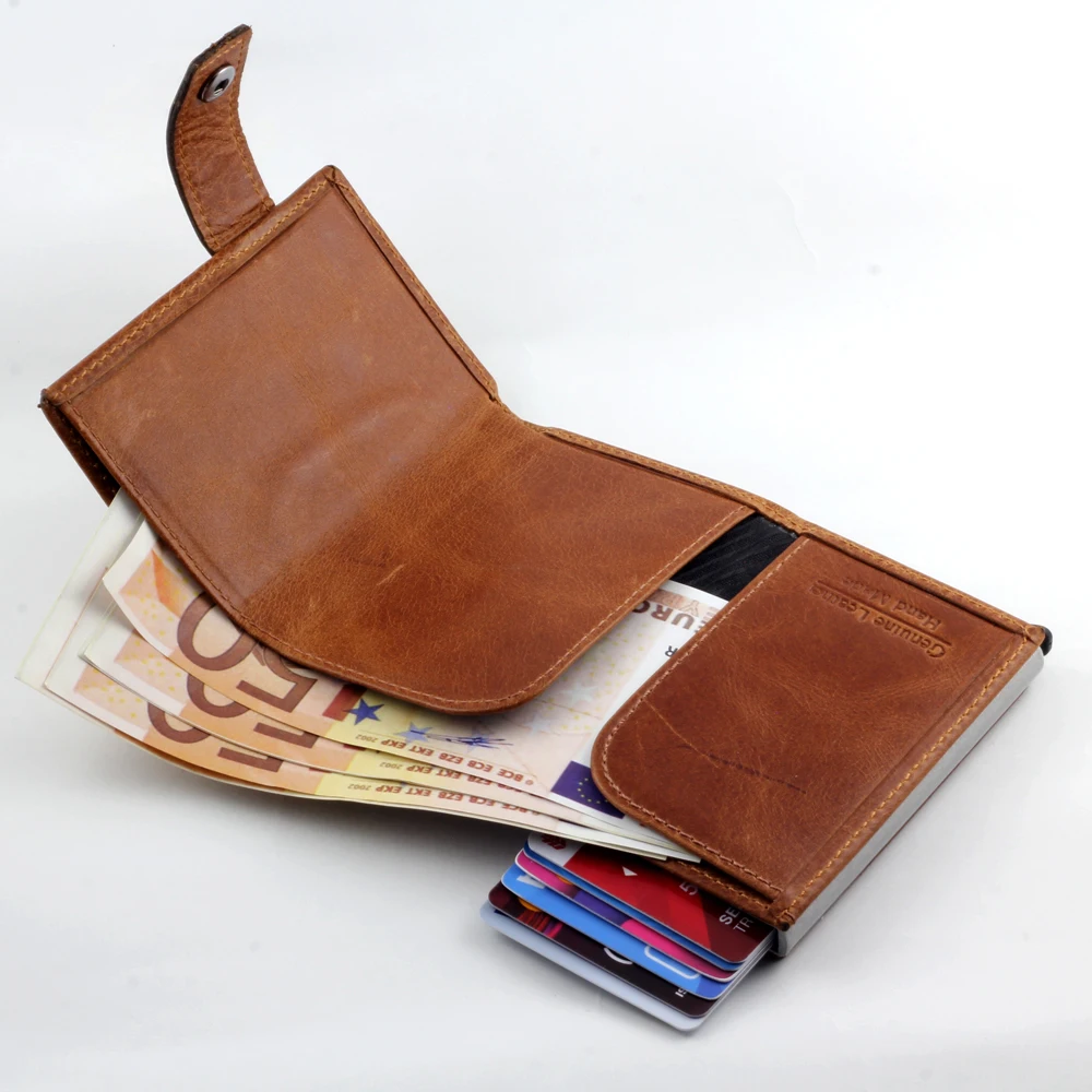 Smart Wallet Business Card Holder Real Cow Leather Handmade Smart Automatic Card Holder Men Gift