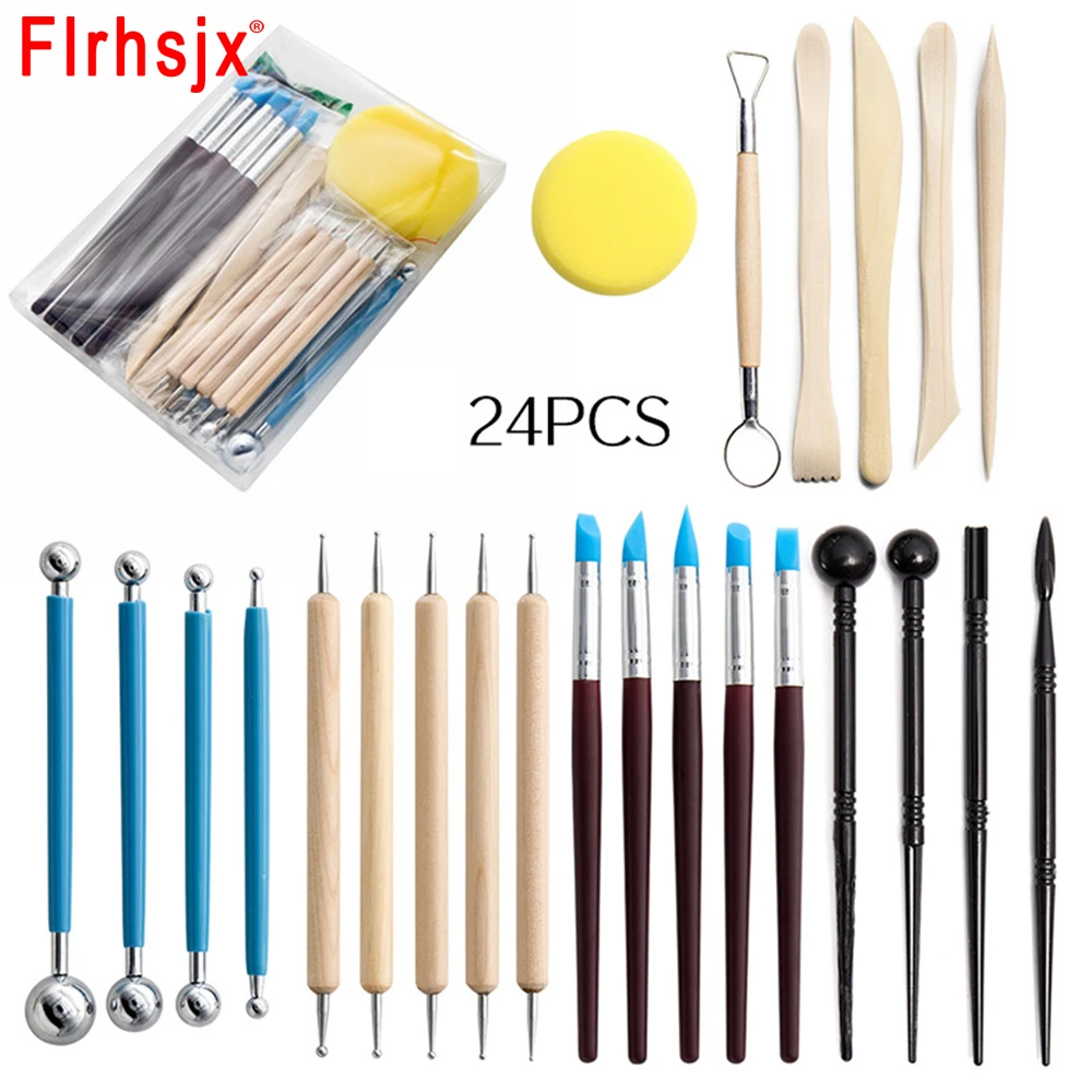 

Набор инструментов для полимерной глины, комплект из 24 инструментов для сглаживания, воска, резьбы, керамики, моделирования, резьбы по дереву