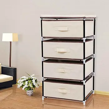 

4 Drawers Beige DIY storage Cabinet Wardrobe Unit Multi-Purpose 84,5 cm RLG14M