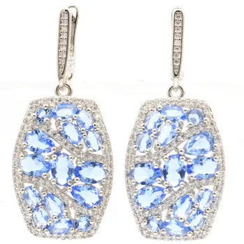 

43x18mm Highly Recommend Created Violet Tanzanite Silver Earrings for Women Rectangle Design Drop Shipping Gift