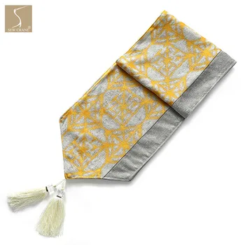 

Golden Geometric Abstract Lines Pattern Table Runner with Tassel