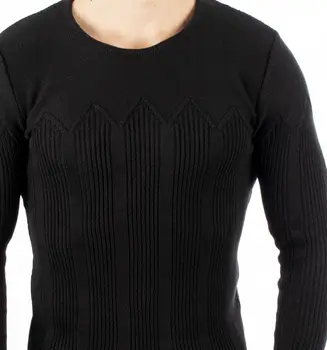 

DeepSEA Black Front and Sleeves Modeled Bike Collar Knitwear Sweater 1808075