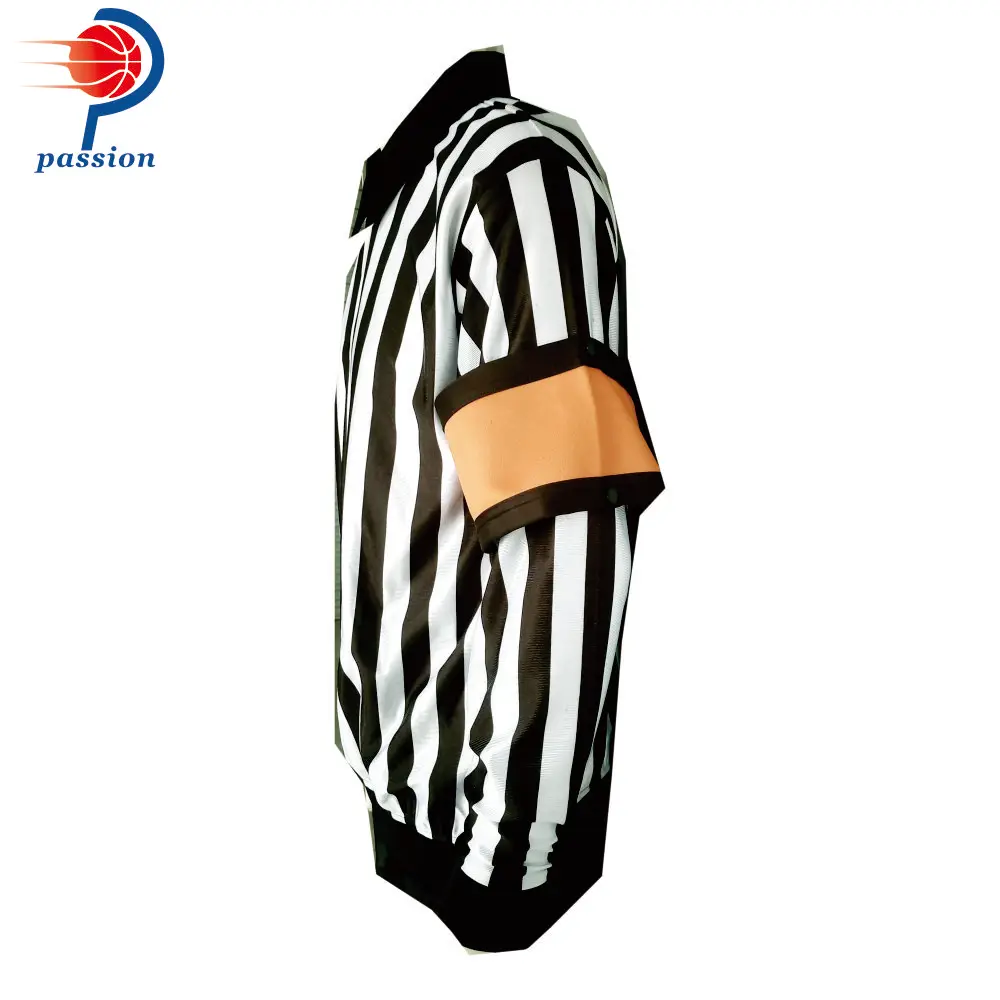 MOQ 5 pcs $30 each 1/4 Zipper Collar Detachable Orange Black Arm Band Black White Hockey Referee Jersey Shirts