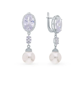 

Silver earrings with cubic zirconia and pearls imitation sunlight sample 925