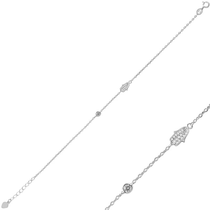 

Silver 925 Sterling Zircon Cubic Zirconia Fatma Master Hand Bracelet