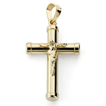 

Cross pendant crucifix 18k gold Christ hollow 24mm. Smooth stick terminations chatons unisex