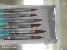 6 unids/set uñas cabello nailon cepillo azul de diamantes de imitación con Kolinsky acrílico cepillo pluma pincel de uñas de Gel, constructor de puntillo herramientas de dibujo