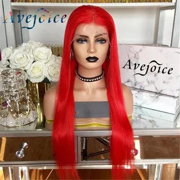 

13x4 Red Color Remy Hair Brazilian Straight Wig Long Pre Plucked Glueless Lace Front Human Hair Wigs for Women