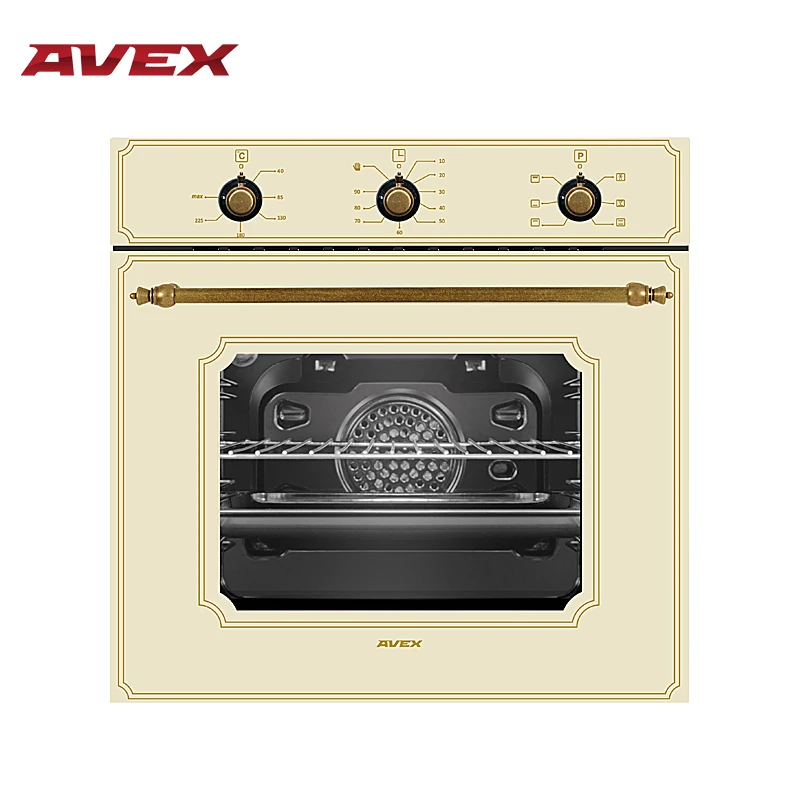 Встраиваемый электрический духовой шкаф с конвекцией AVEX HS 6060 YR, обьем 56л, конвекция, гриль, фасад эмалированный металл - Цвет: Эмалью бежевого цвета