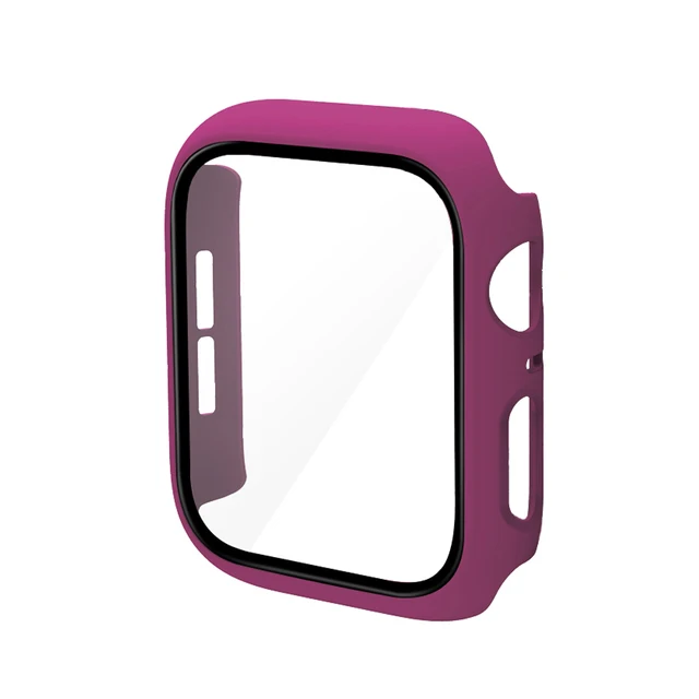 360 Full Bumper Frame Matte Hard Case for Apple Watch 7/6/SE/5/4/3/2/1 Cover Tempered Glass Film for iWatch 41MM 45MM 40MM 44MM Wine Red