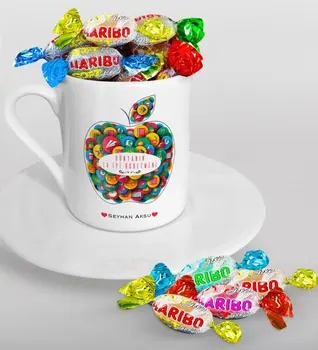 

Personalized World Best Öğretmeni Turkish coffee Cup and Haribo Candy Gift Seti-12