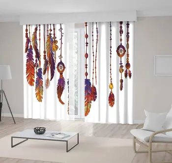 

Curtain Colorful Ornate Feathers Beads Boho Nature Traditional Decorating Artwork Brown Blue Yellow Print