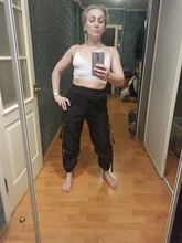 Pantalones Cargo informales para mujer, pantalón holgado de cintura alta, color negro, estilo coreano, con cinta, envío directo