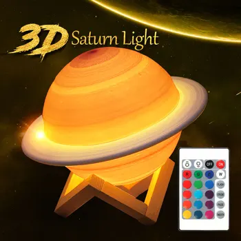 

LED Night light 3D Print Saturn Lamp Like Moon Lamp Rechargeable 15CM Night Light with 2Colors 16 Colors Remote Christmas gift