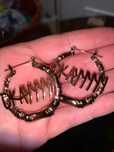 DOREMI-pendientes de aro de bambú de acero inoxidable, personalizables, con nombre, estilo bambú, con palabras llamativas