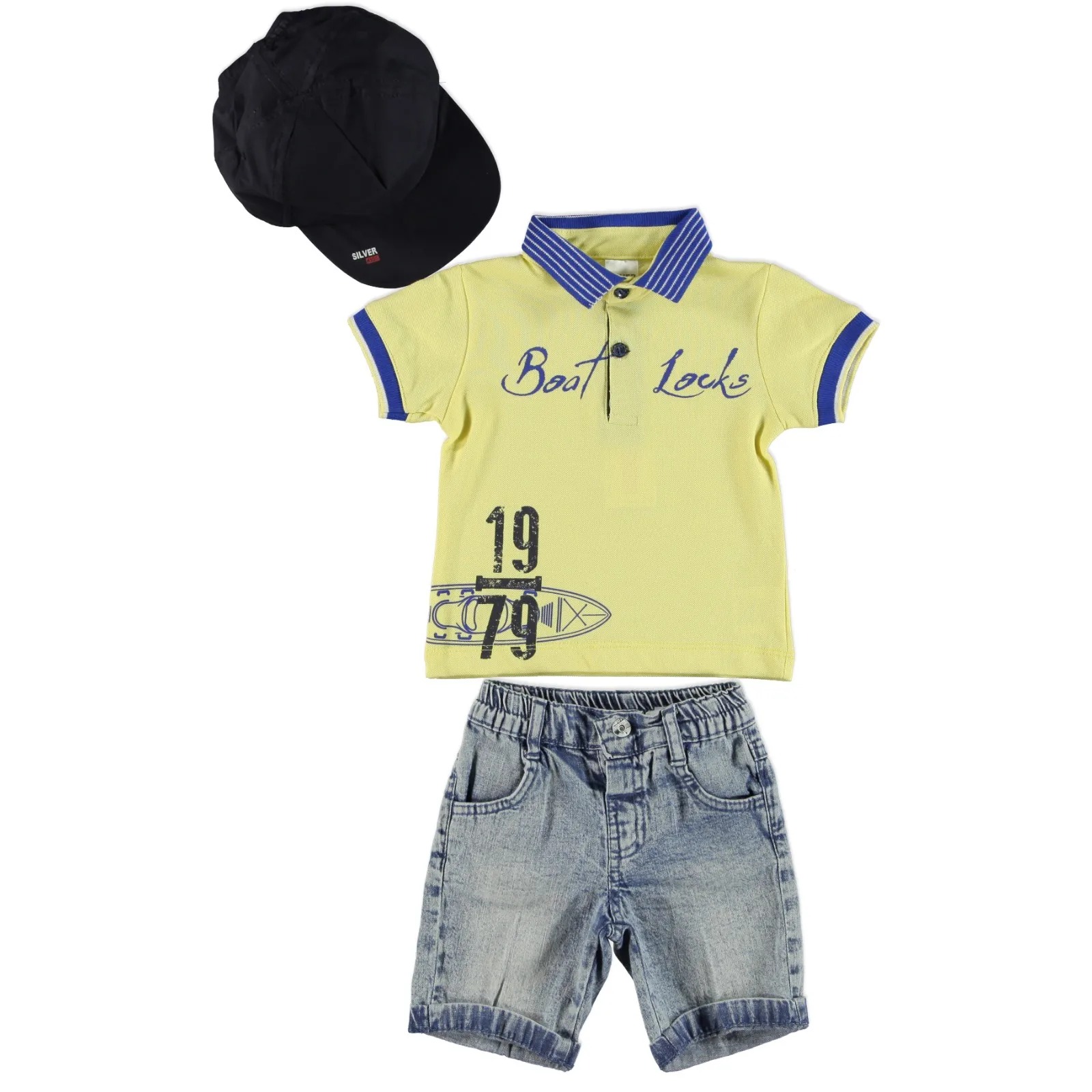 

ebebek Bombili Baby Boy Boot Locks Polo Neck Tshirt Denim Short Set 3pcs