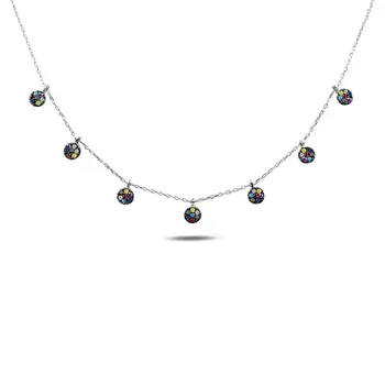 

Angemiel 925 Sterling Silver Mixed Color Zircon Stone Dangle Round Necklace-Rhodium Plated