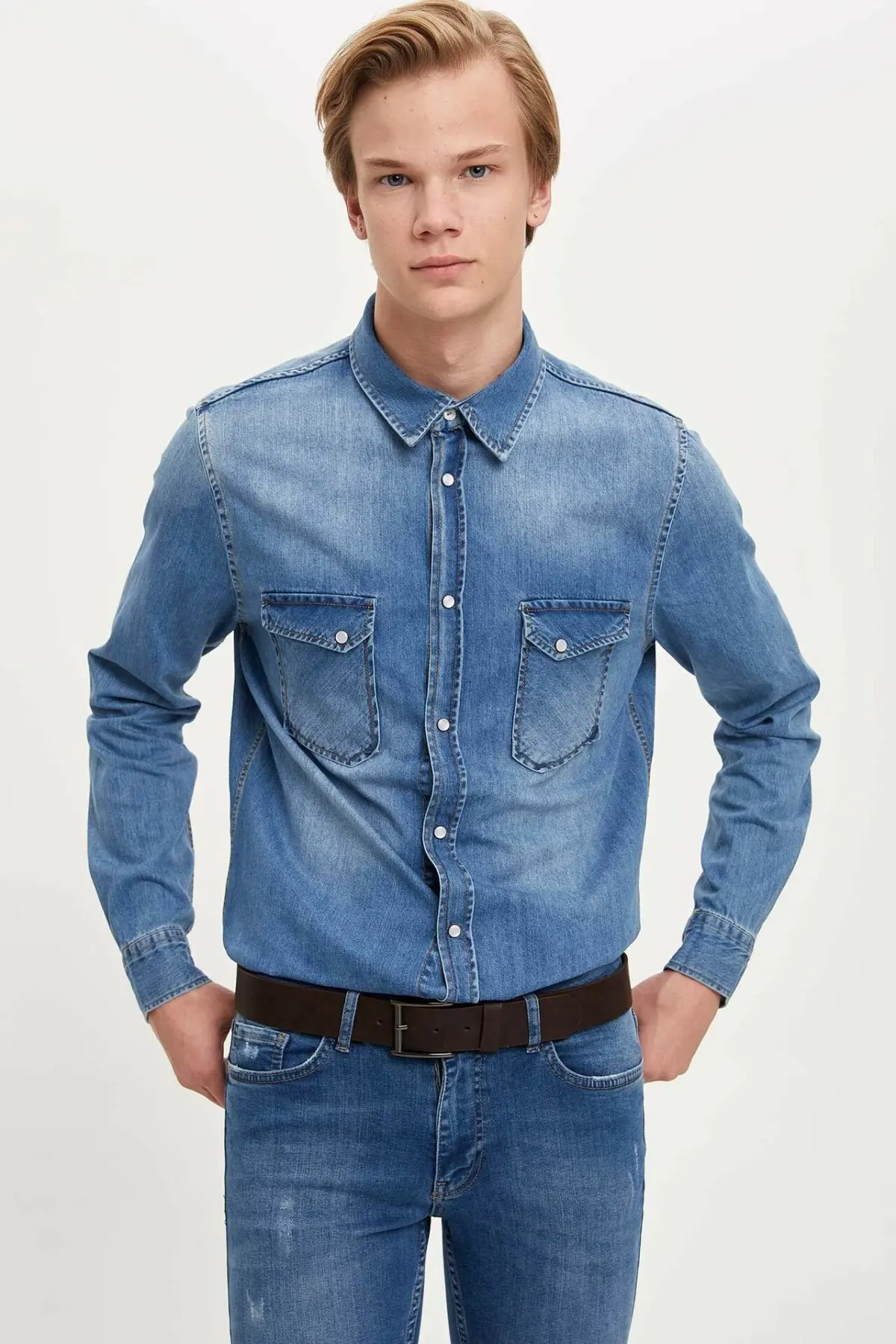 Дефакто Мужская Shirt-M9661AZ19WN с длинным рукавом
