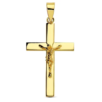 

Cross pendant crucifix 18k gold Christ 25mm. Smooth stick unisex flat