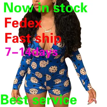 

Sexy V-Neck Bodycon Bodysuit Casual Printed Button Sleepwear Jumpsuit Print Bodycon Sleepwear Jumpsuit