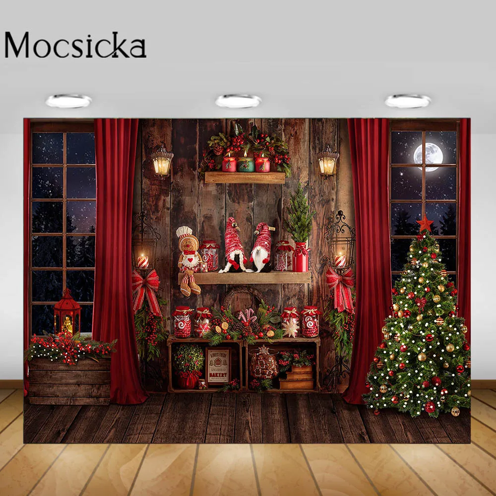 Mocsicka Рождественский фон для фотостудии с изображением деревянной стены и пола