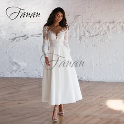 Scoop Neck See-Through A-Line Wedding Dresses Lace Appliques Long Sleeve Bridal Gown vestido de novia robe de mariée платье