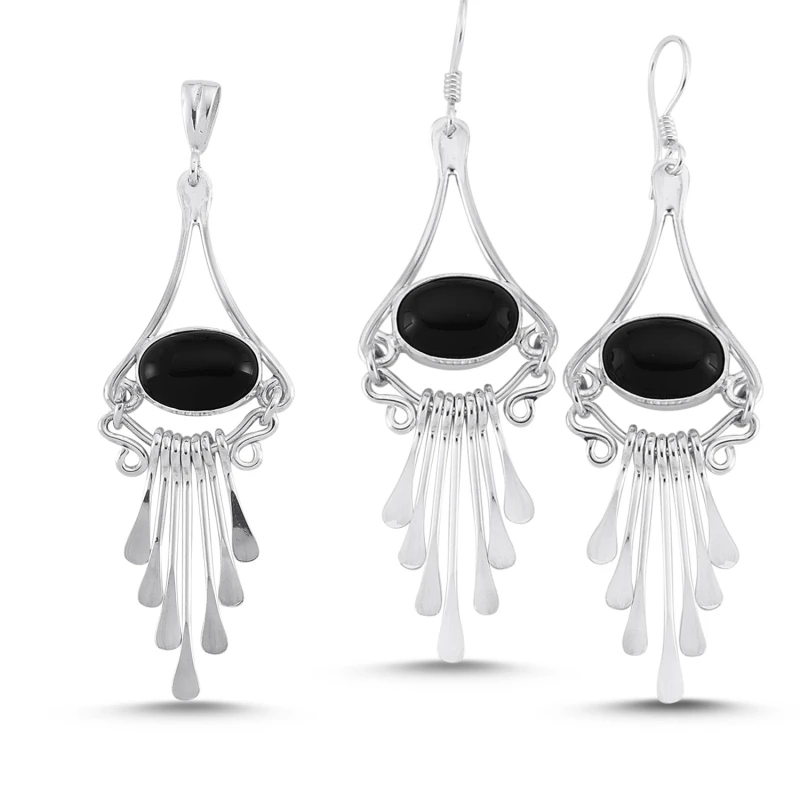 

Silver 925 Sterling Onyx Stone Handwork Set