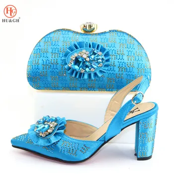 

New Arrival Sky Blue Women High Heels Shoes And A Nice Bag For Party African Women Wedding Shoes Matching A Bag Italy Fashion