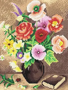 

Still life with a bouquet 40x30 cm mosaic picture of rhinestones on the stretcher Snow White
