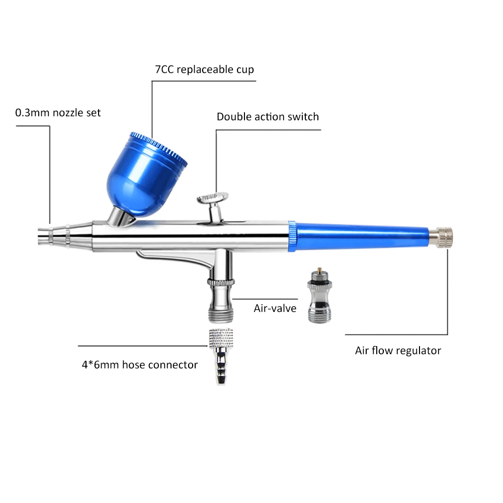 Gravity Feed Trigger Type Airbrush 131 Blue Pen Cup Replaceable Spray Air  Brush Gun Dual Single Action Painting Barber Art - AliExpress