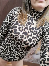 Body de leopardo para mujer, Tops de cuello alto de manga larga, Bodycon, monos ajustados, ropa Sexy para discoteca, otoño 2020